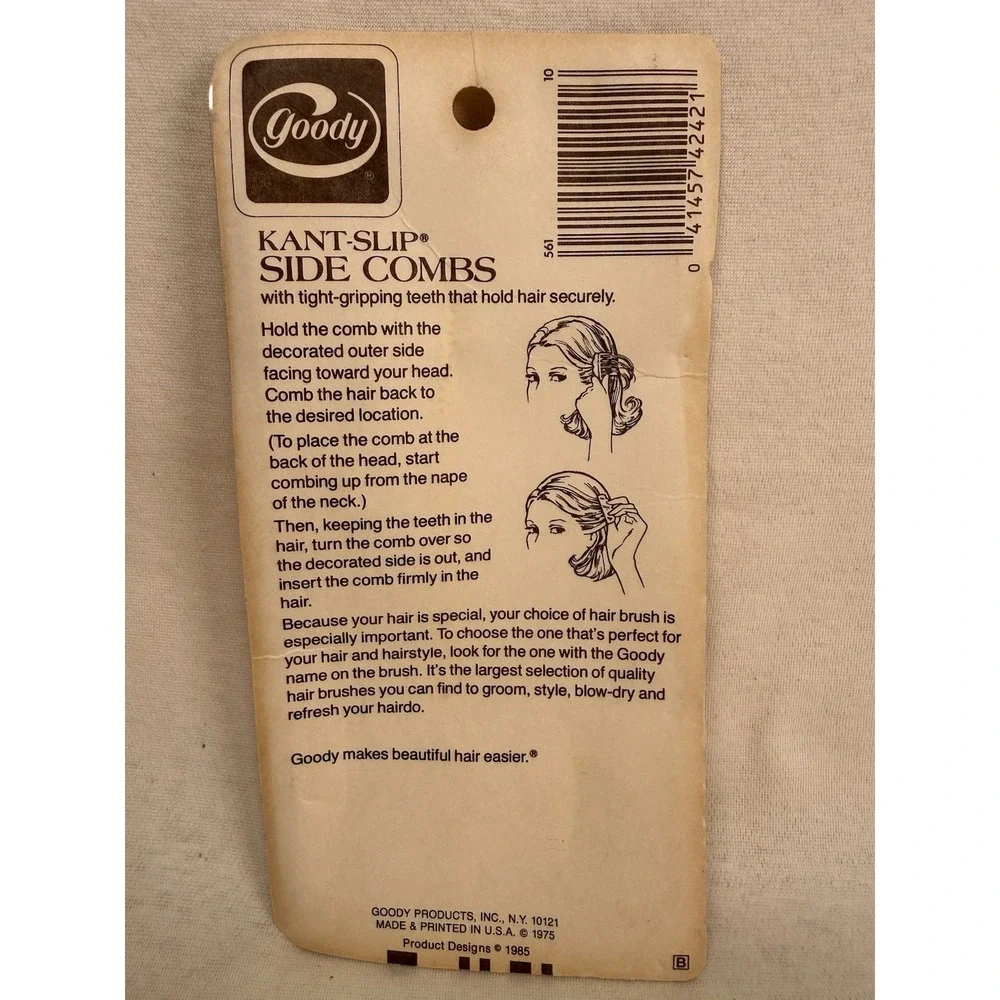 1985 Vintage Goody Hair Kant Slip Side Combs 2 Clear Sealed Pkg #561 NOS